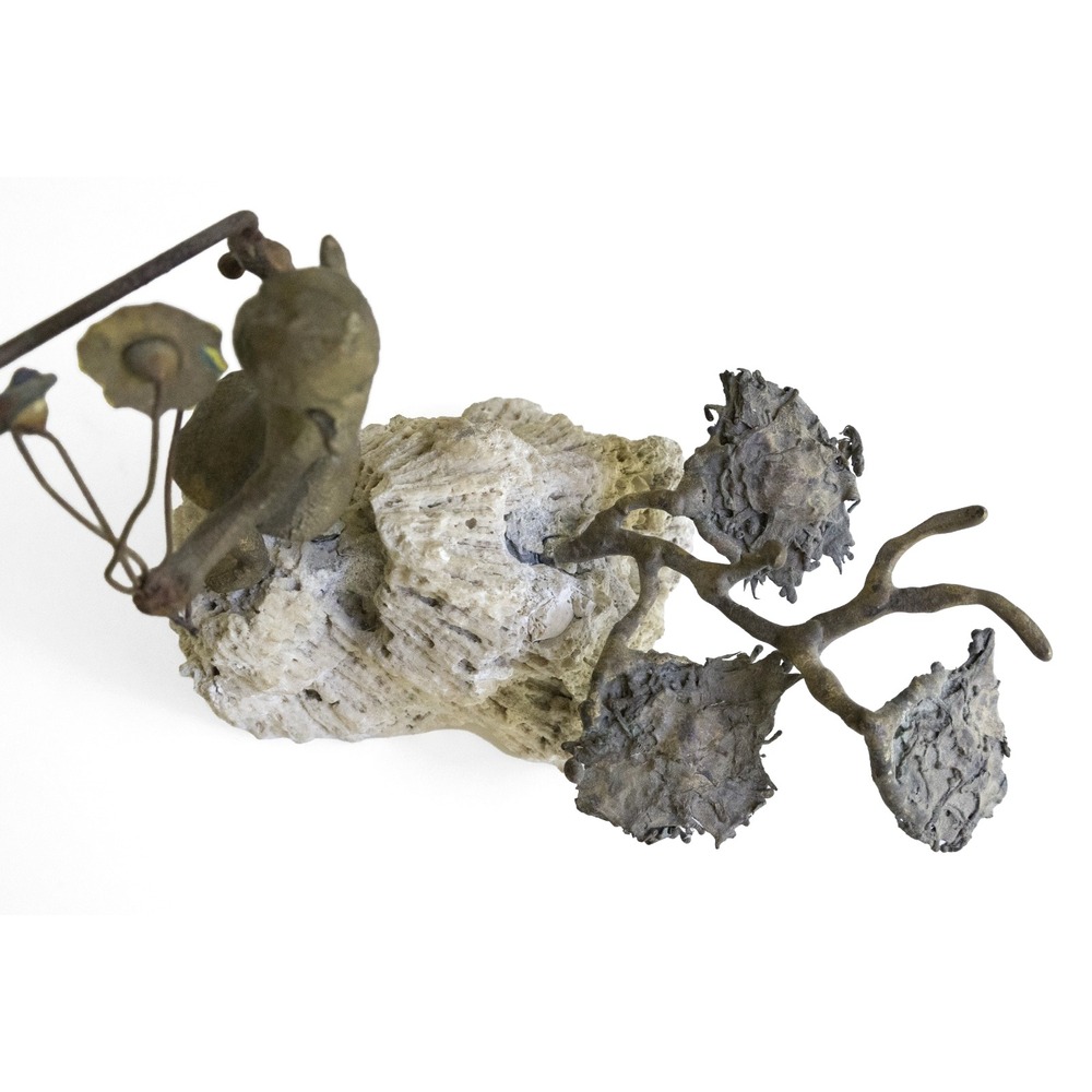 Vintage Brutalist Sculpture Little Girl With Flowers Bronze Stone Base - Picture 6 of 8